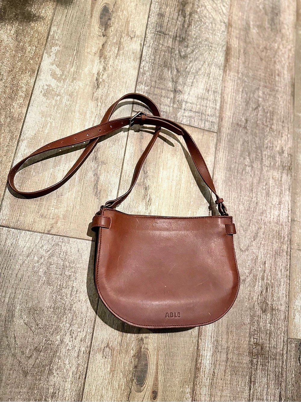 ABLE Leather Crossbody Bag in Brown